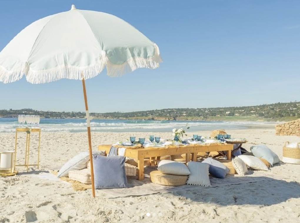 Beach umbrella picnic setup